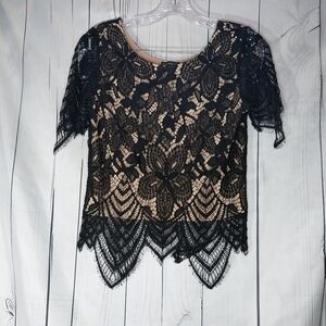 Express Y2K Whimsigoth All Over Lace Short Sleeve Top